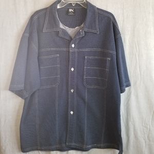 Boom-X‎ Men's XL Shirt Button-Up Navy Blue Short Sleeve Polyester Cotton Casual
